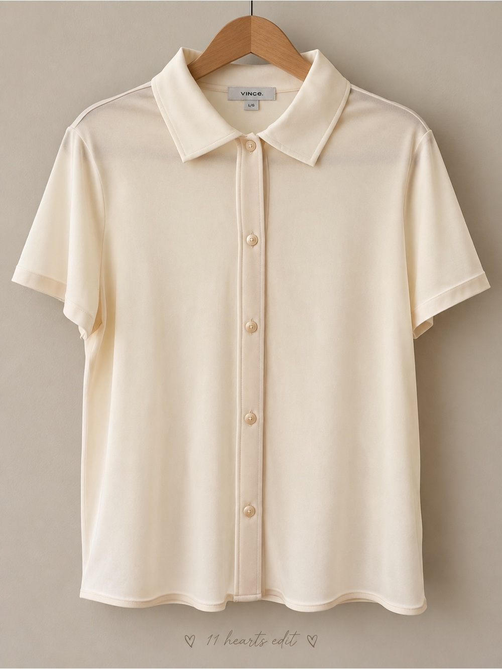 Vince Short-Sleeve Button-Up Shirt in Flaxen | Size L | NWT